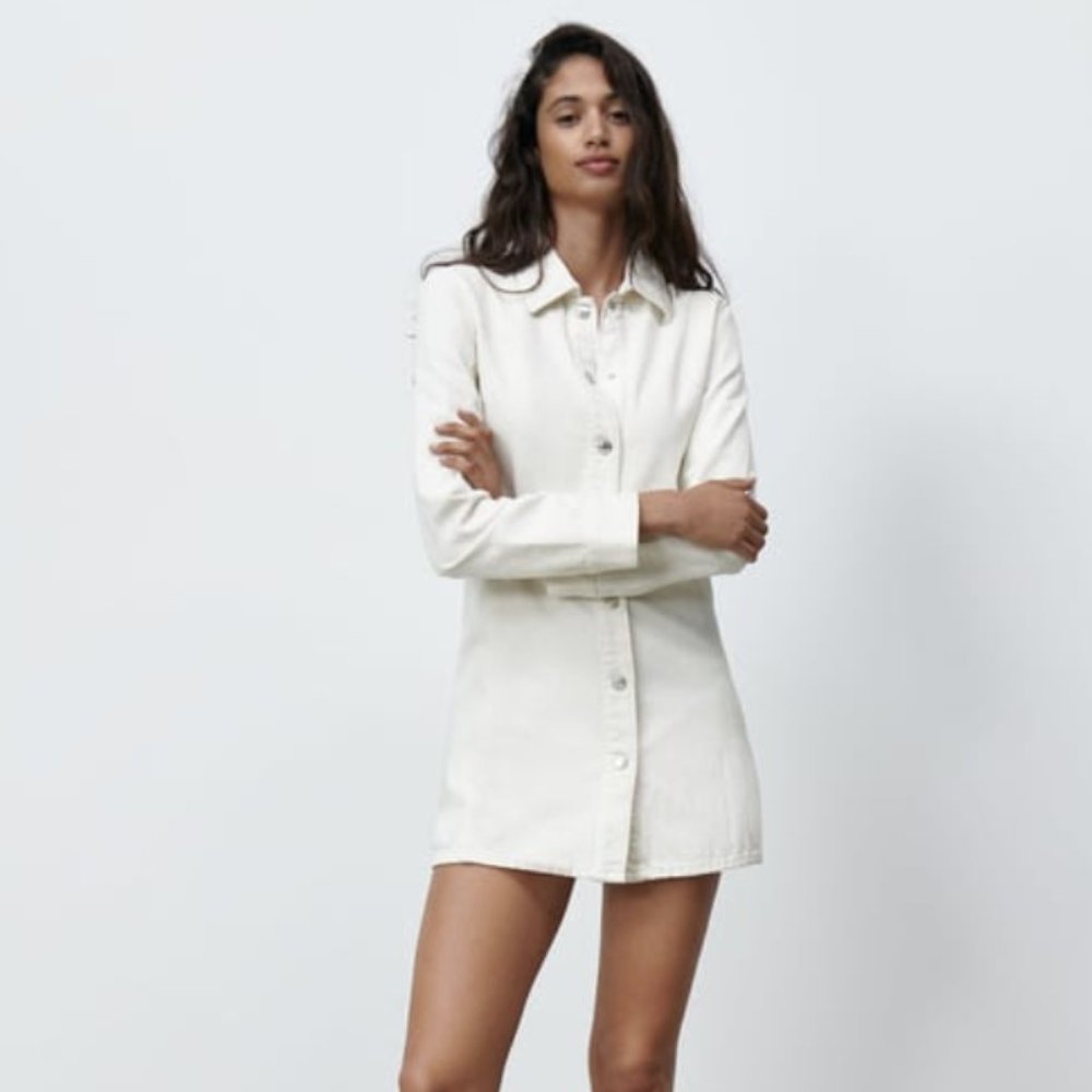 Zara Cream Denim Mini Dress